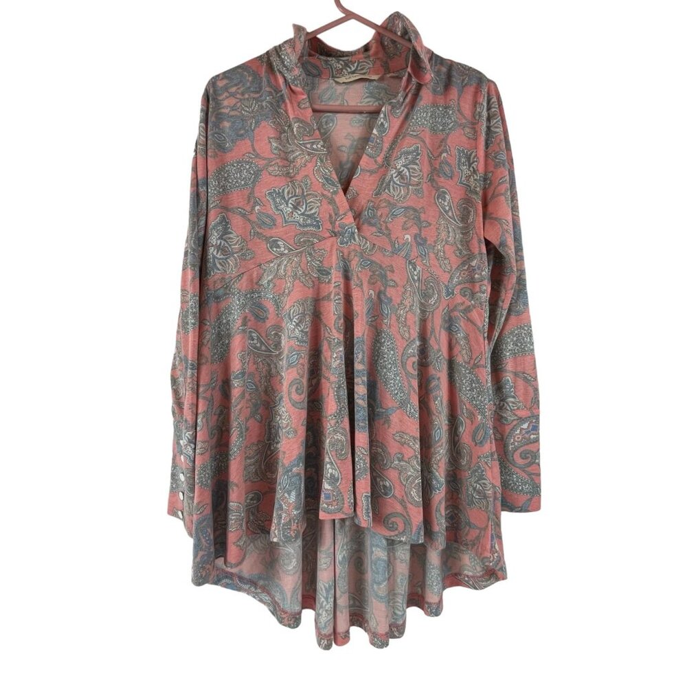 Soft Surroundings Philippa Tunic Top Sz Small Womens Long Sleeve Paisley Pink‎